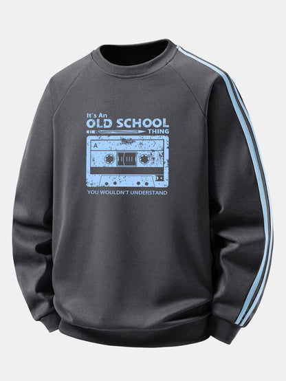 Cassette Print Contrast Stripe Raglan Sweatshirt