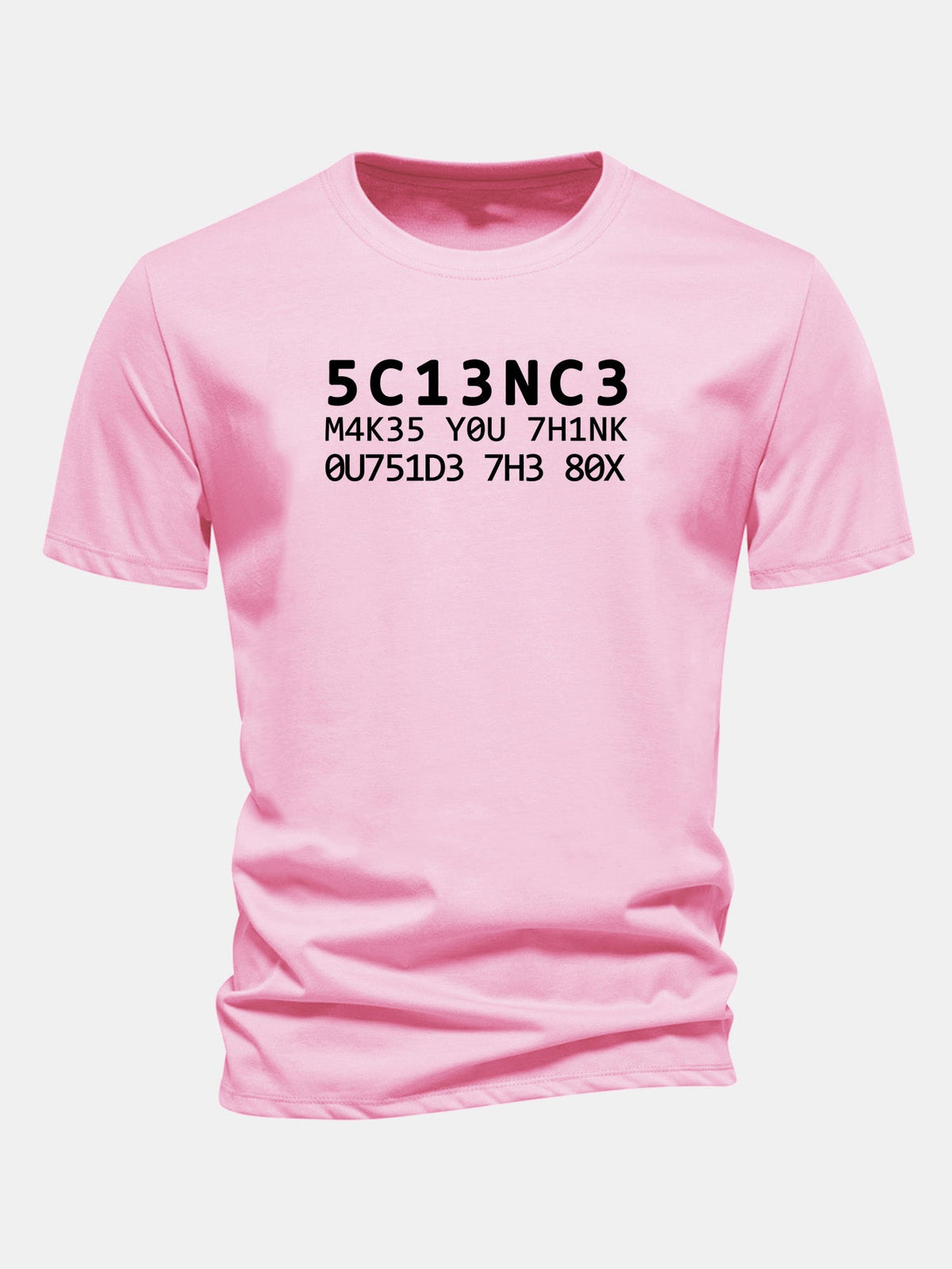 Camiseta de algodão com modelagem regular, estampa de citação científica em leetspeak