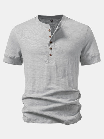 Textured Cotton Henley T-Shirt