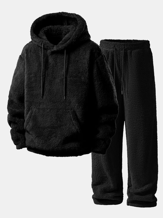 Basic Teddy Hoodie & Straight Trousers Set