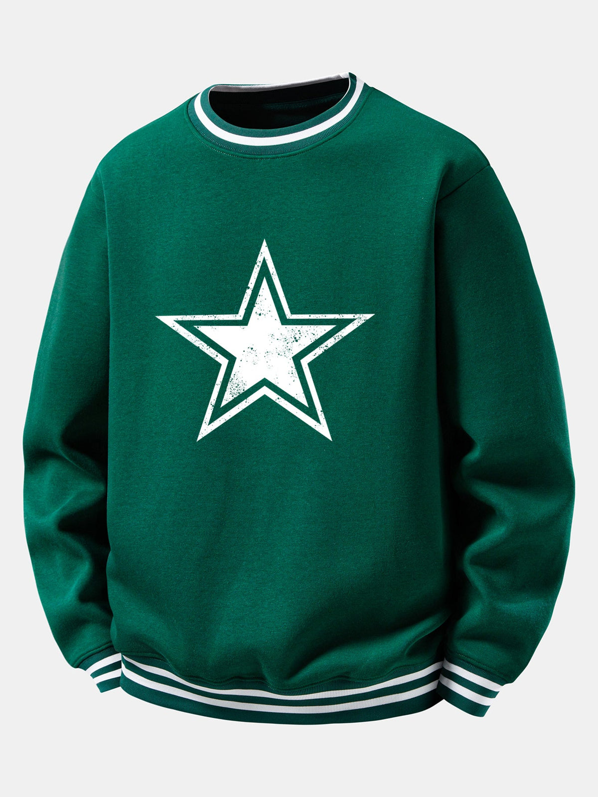 Star & Stripe Print Ribbed Crew Neck Sweatshirt