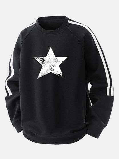 Moletom raglan listrado vintage com estampa de estrelas e modelagem confortável
