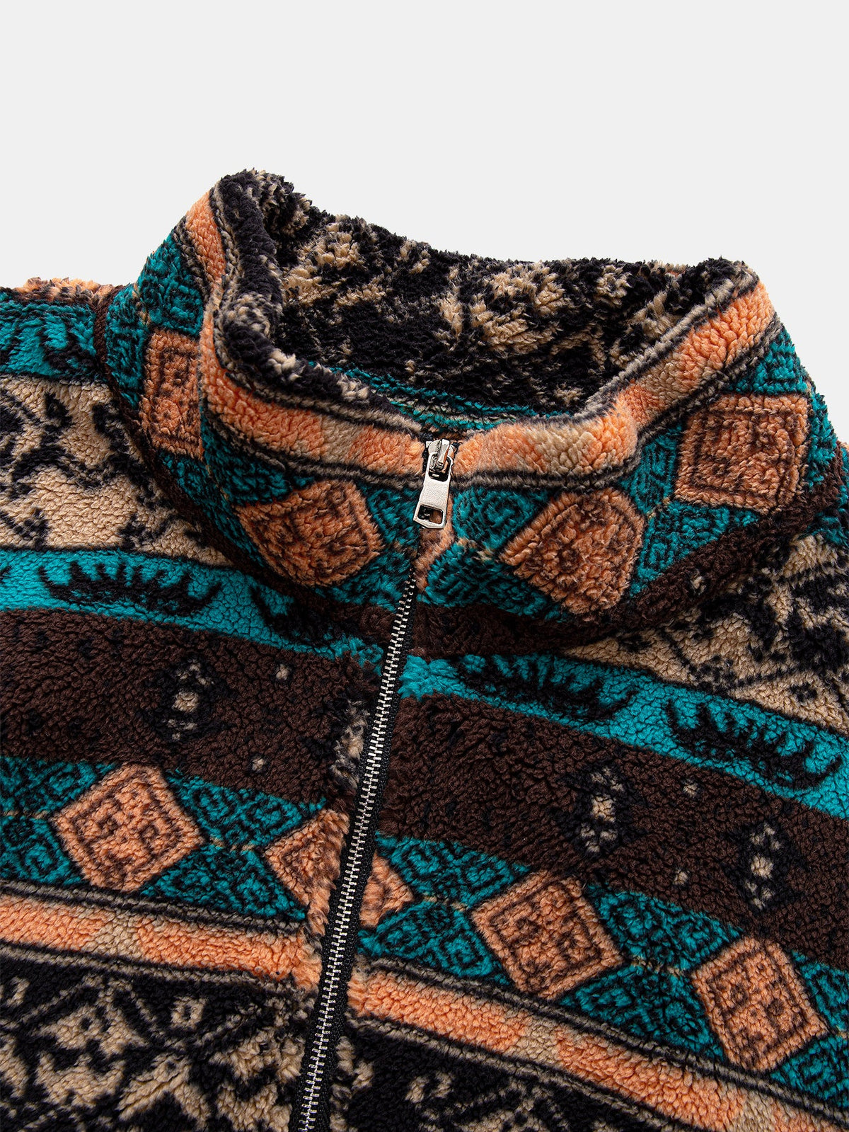Geometric Patchwork Teddy Quarter-Zip & Straight Trousers Set