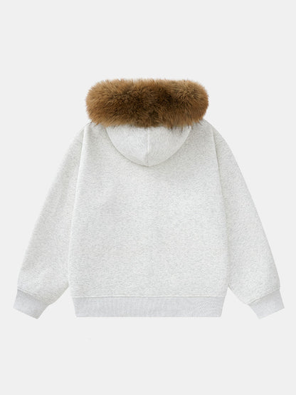 Faux Fur Trim Zip Hoodie