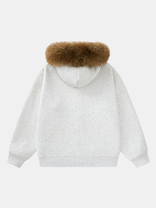 Faux Fur Trim Zip Hoodie