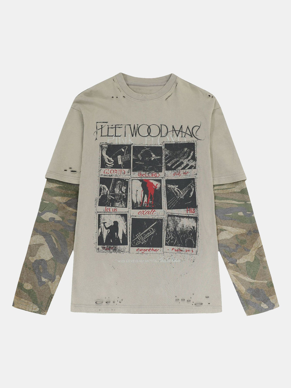 Camiseta 2 em 1 com Estampa Rock Rasgada e Camuflada