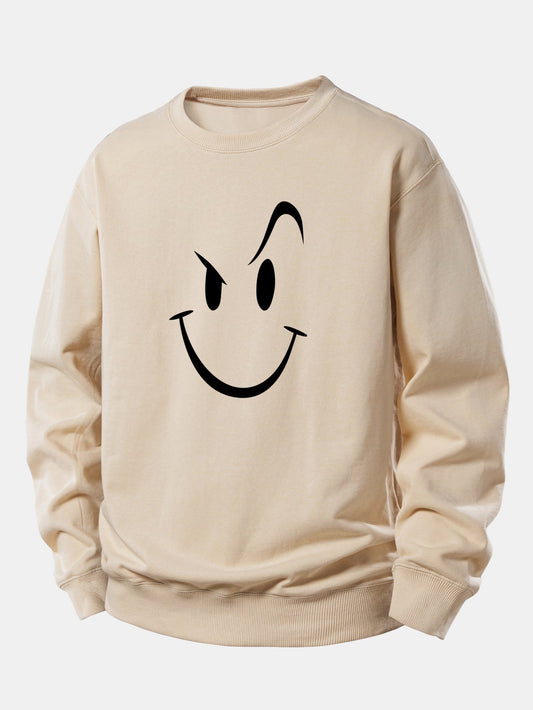 Moletom de caimento confortável com estampa de carinha sorridente