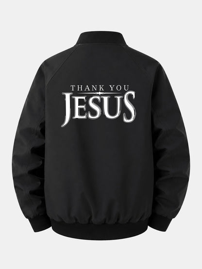 Jesus Print Relaxed Zip Bomber Jacket