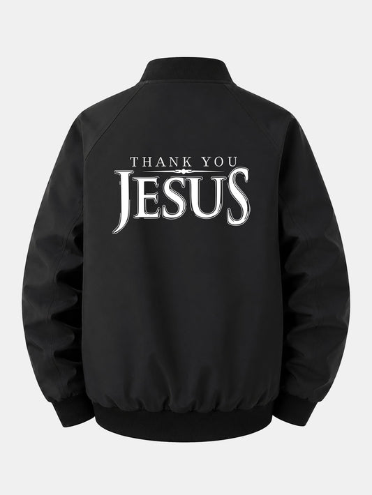 Jesus Print Relaxed Zip Bomber Jacket
