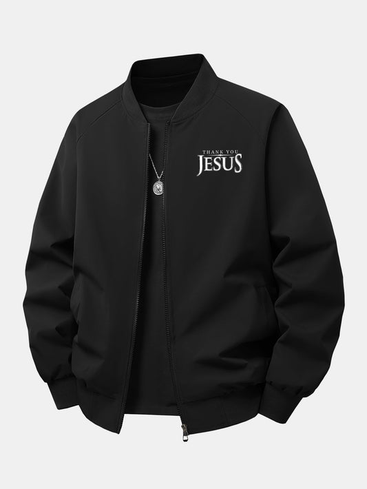 Jesus Print Relaxed Zip Bomber Jacket