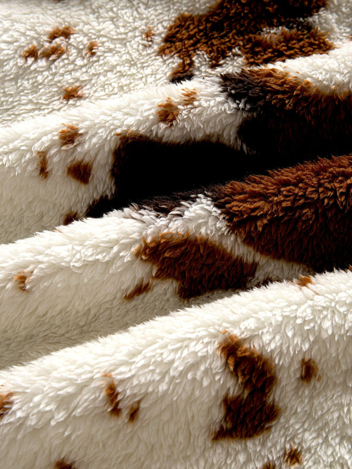 Cow Print Teddy Fleece Zip Hooded Jacket