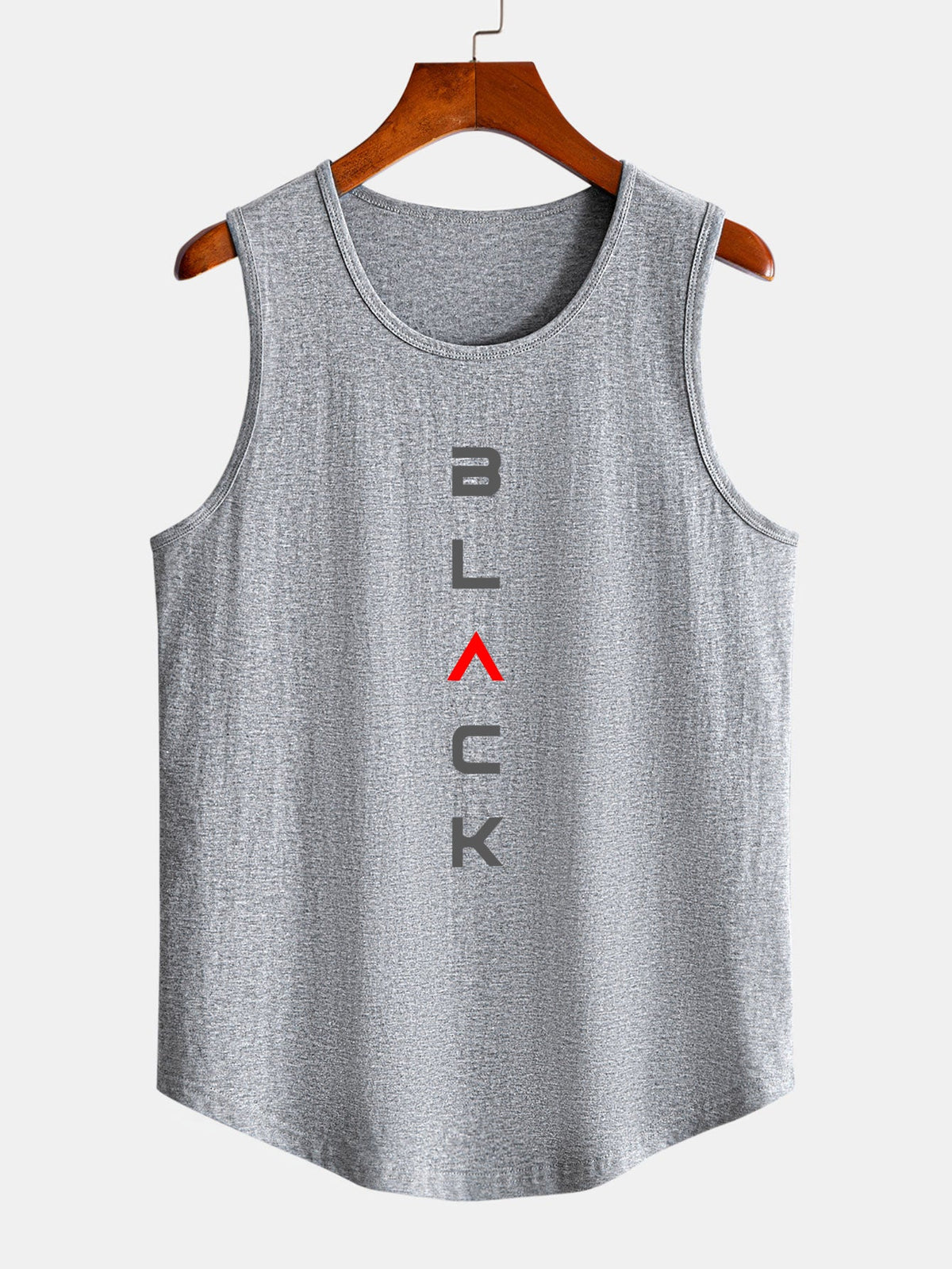 Black Print Curved Hem Cotton Muscle Tank
