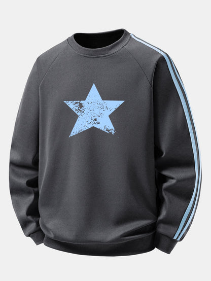 Star Print Contrast Stripe Raglan Sweatshirt