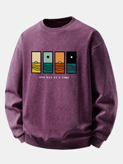 "One Day At A Time" Washed Distressed Sweatshirt