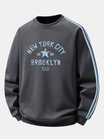 New York Print Contrast Stripe Raglan Sweatshirt