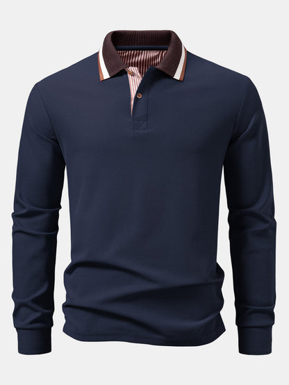 Polo de manga longa com gola contrastante