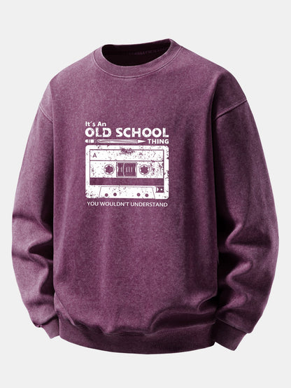 Cassette Print Washed Distressed Sweatshirt