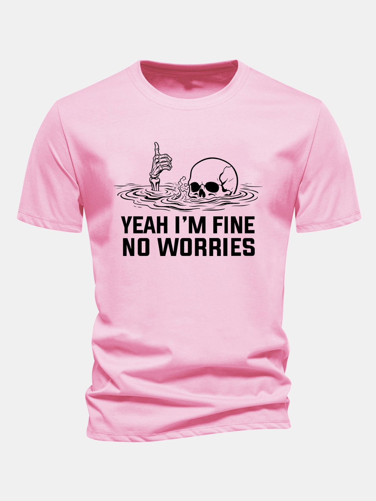 "Yes, I'm Fine" Skeleton Print Cotton T-Shirt