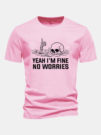 "Yes, I'm Fine" Skeleton Print Cotton T-Shirt