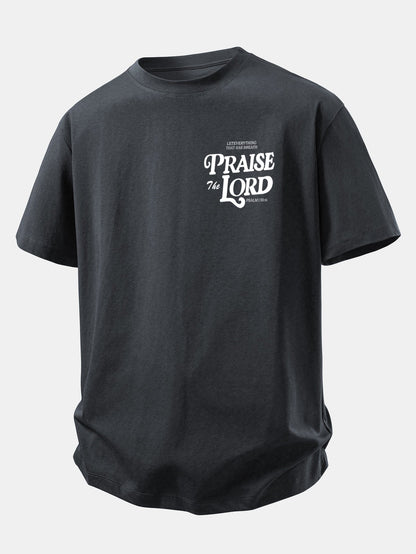 Camiseta de Algodão com Estampa Praise The Lord e Caimento Relaxado
