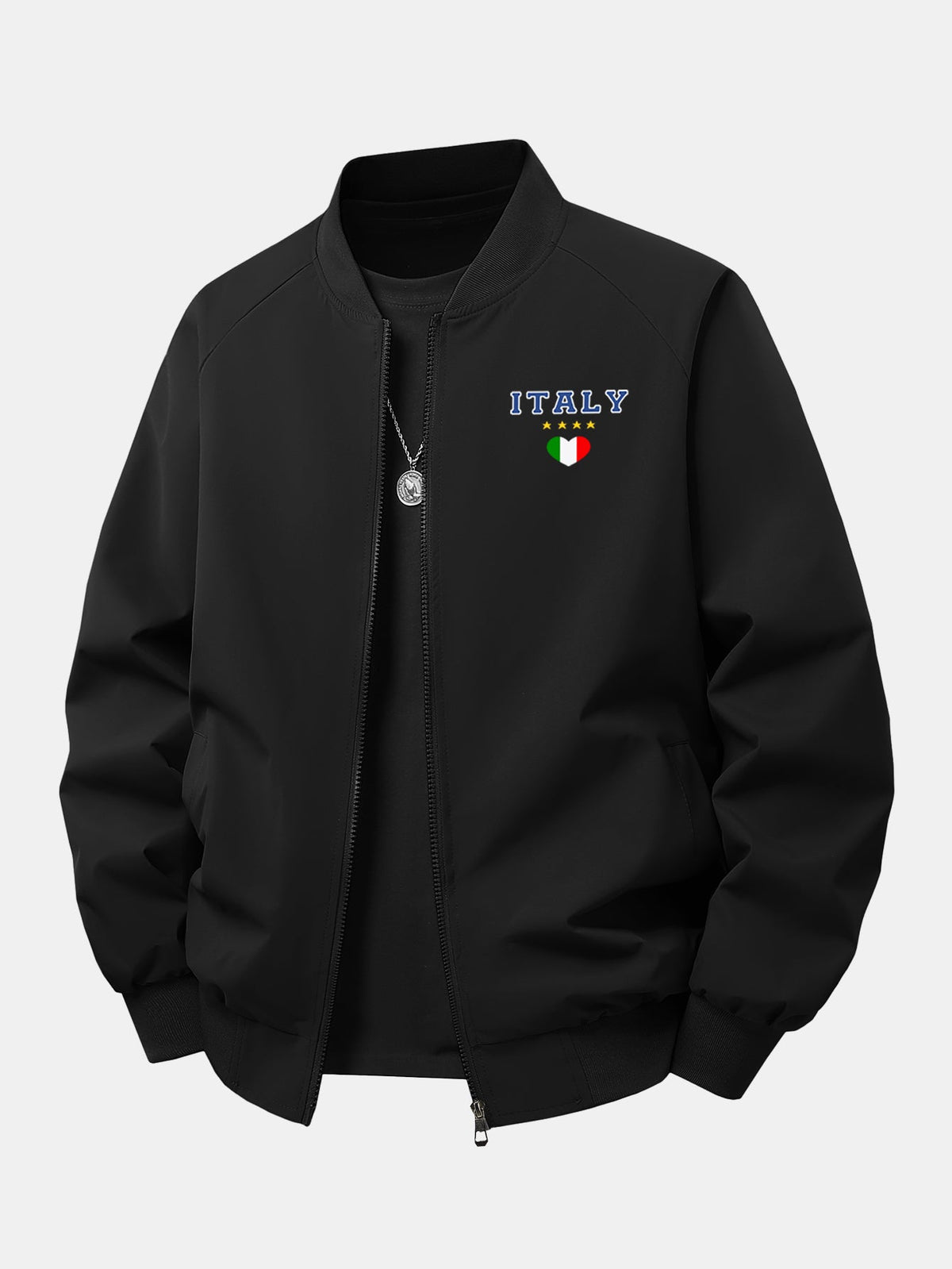 Italia Print Relaxed Zip Bomber Jacket