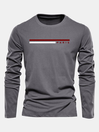 Camiseta de algodão com mangas longas, listras e estampa de Paris
