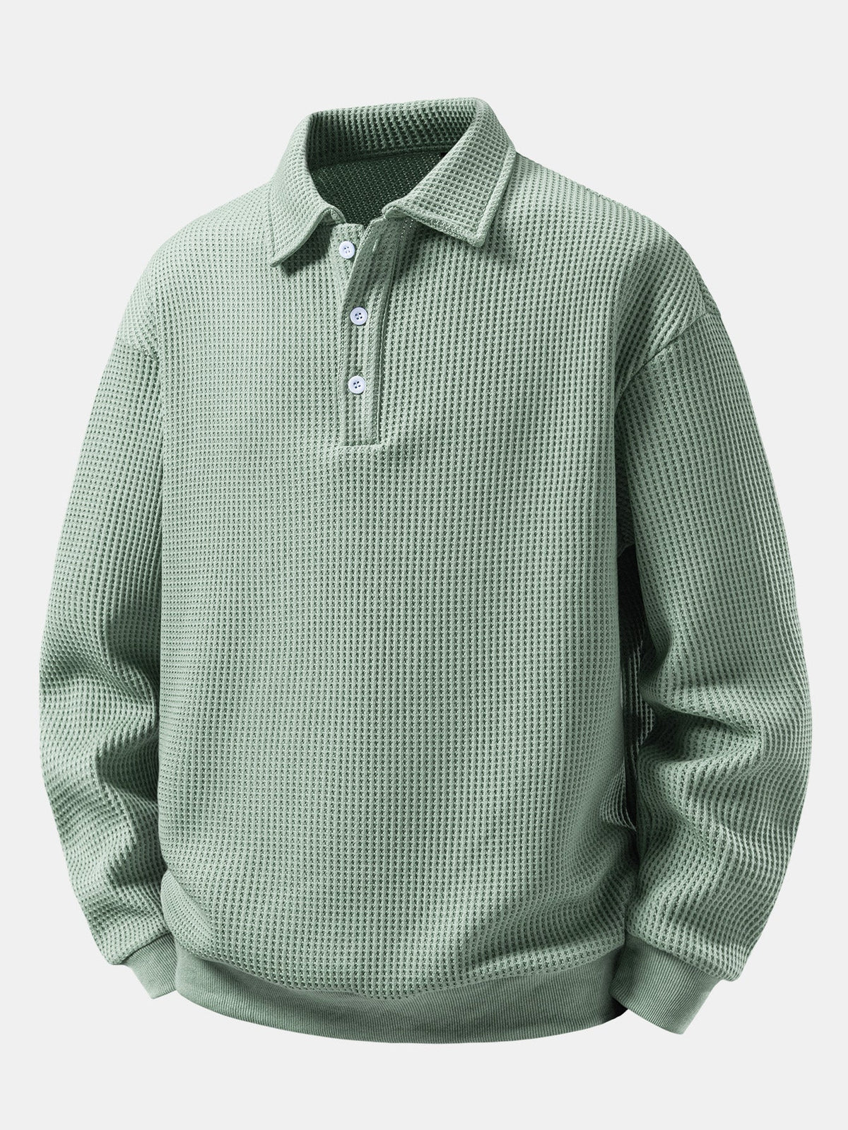 Waffle Knit Polo Collar Sweatshirt