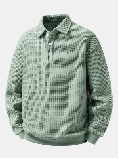 Waffle Knit Polo Collar Sweatshirt