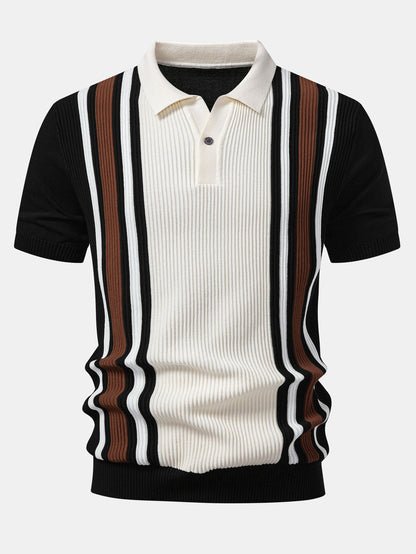 Contrast Stripe Ribbed Knit Polo