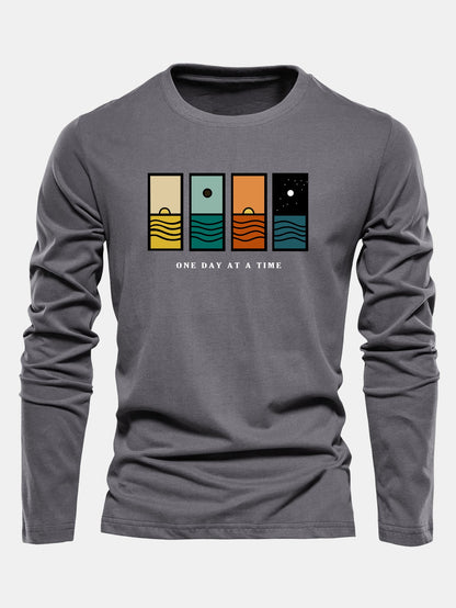 Camiseta de algodão de manga longa com estampa “Um dia de cada vez”