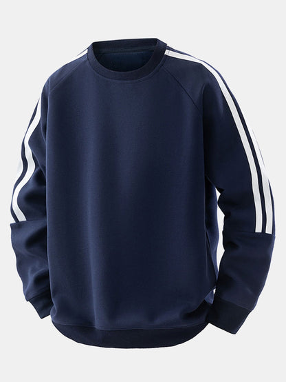 Moletom raglan vintage listrado de gola redonda e modelagem confortável