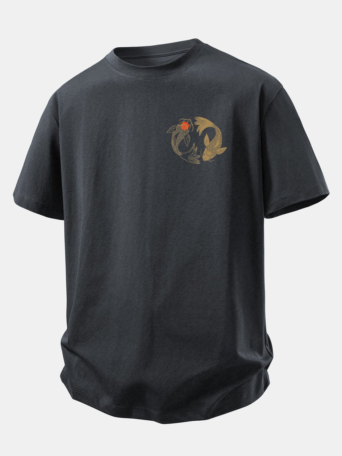 Camiseta de algodão com estampa japonesa de carpas koi e caimento confortável