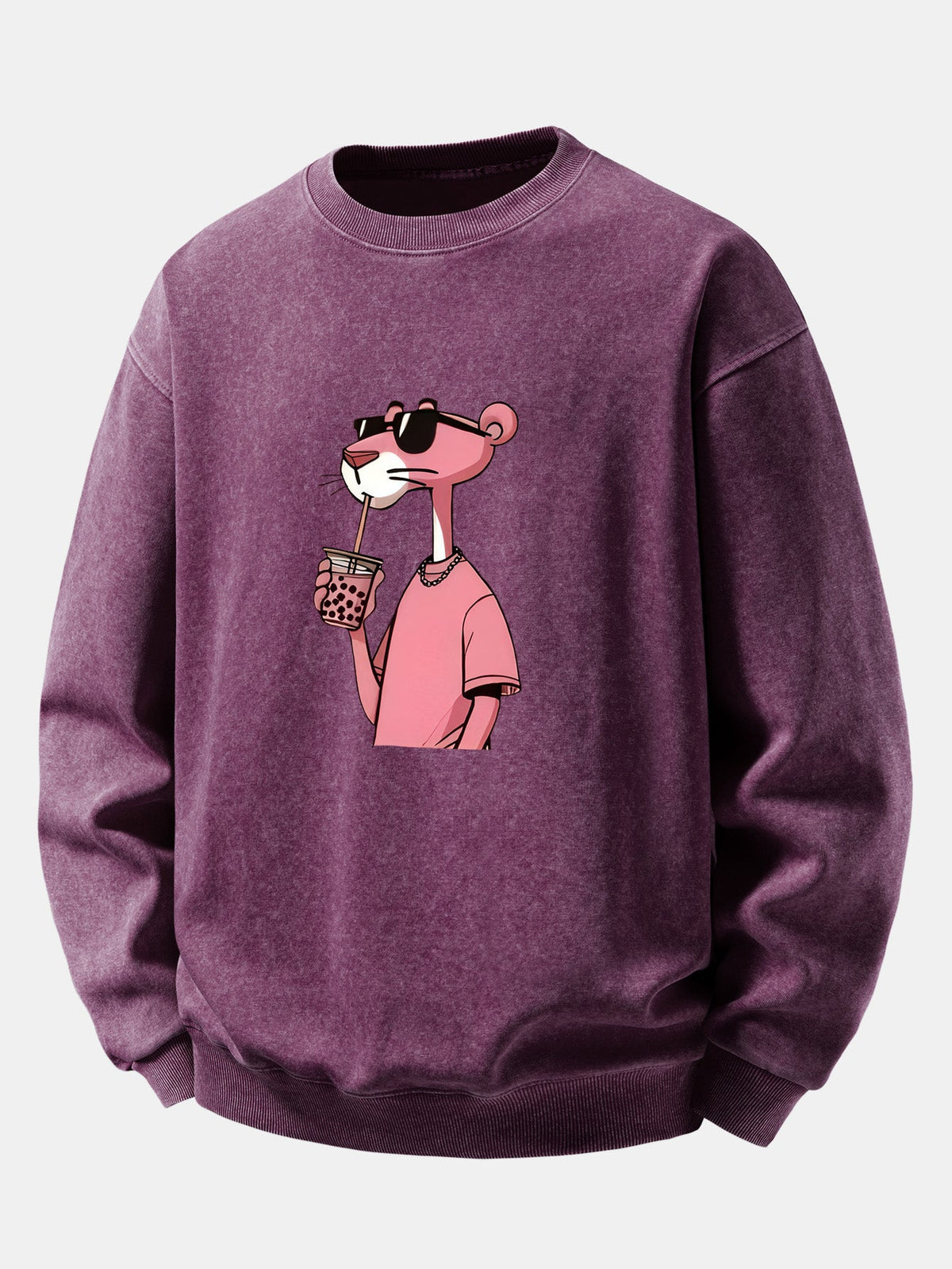 Pink Panther Print Washed Distressed Sweatshirt