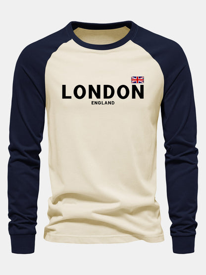 London Print Raglan Long Sleeve Cotton T-Shirt