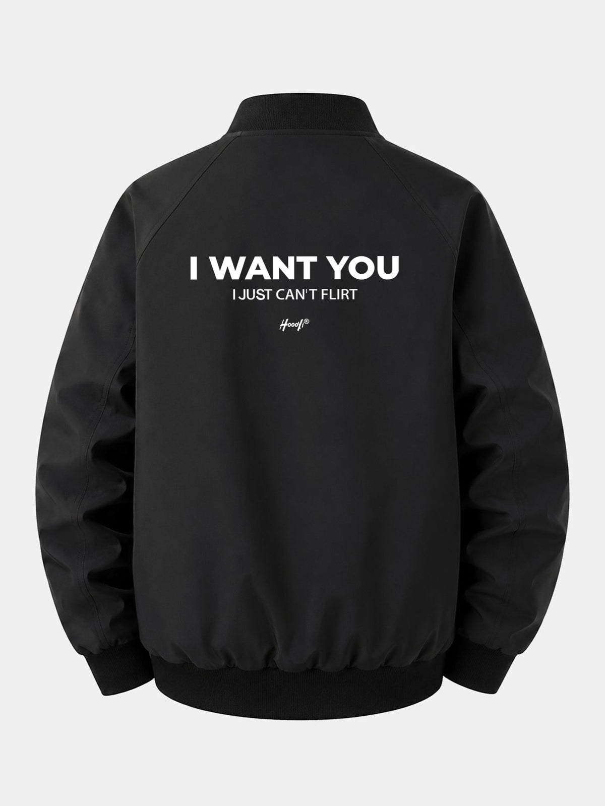 Jaqueta bomber com zíper, modelagem confortável e estampa "I Want You Back"