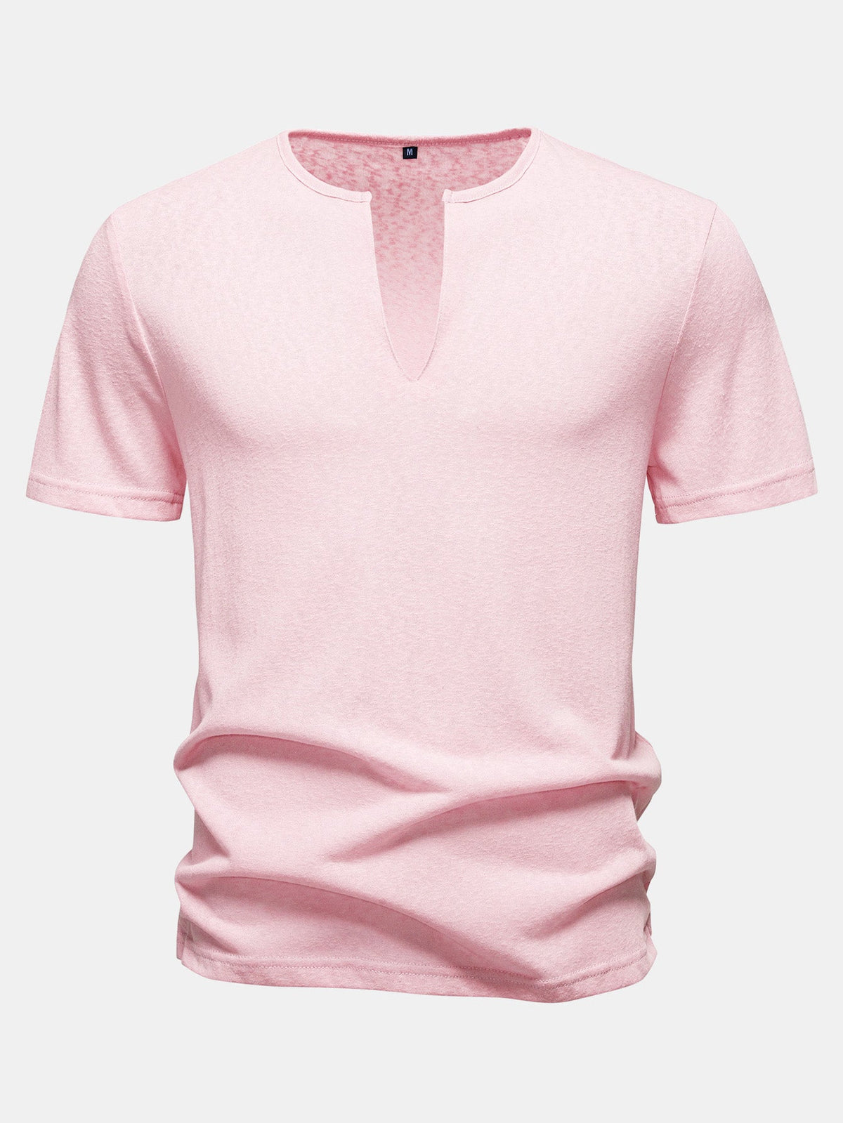 Lightweight Linen-Look Deep Notch Neck T-Shirt