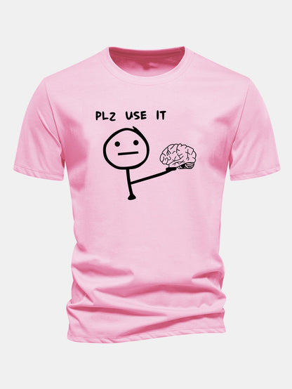 Camiseta de algodão com estampa “Please Use It Brain”, corte regular