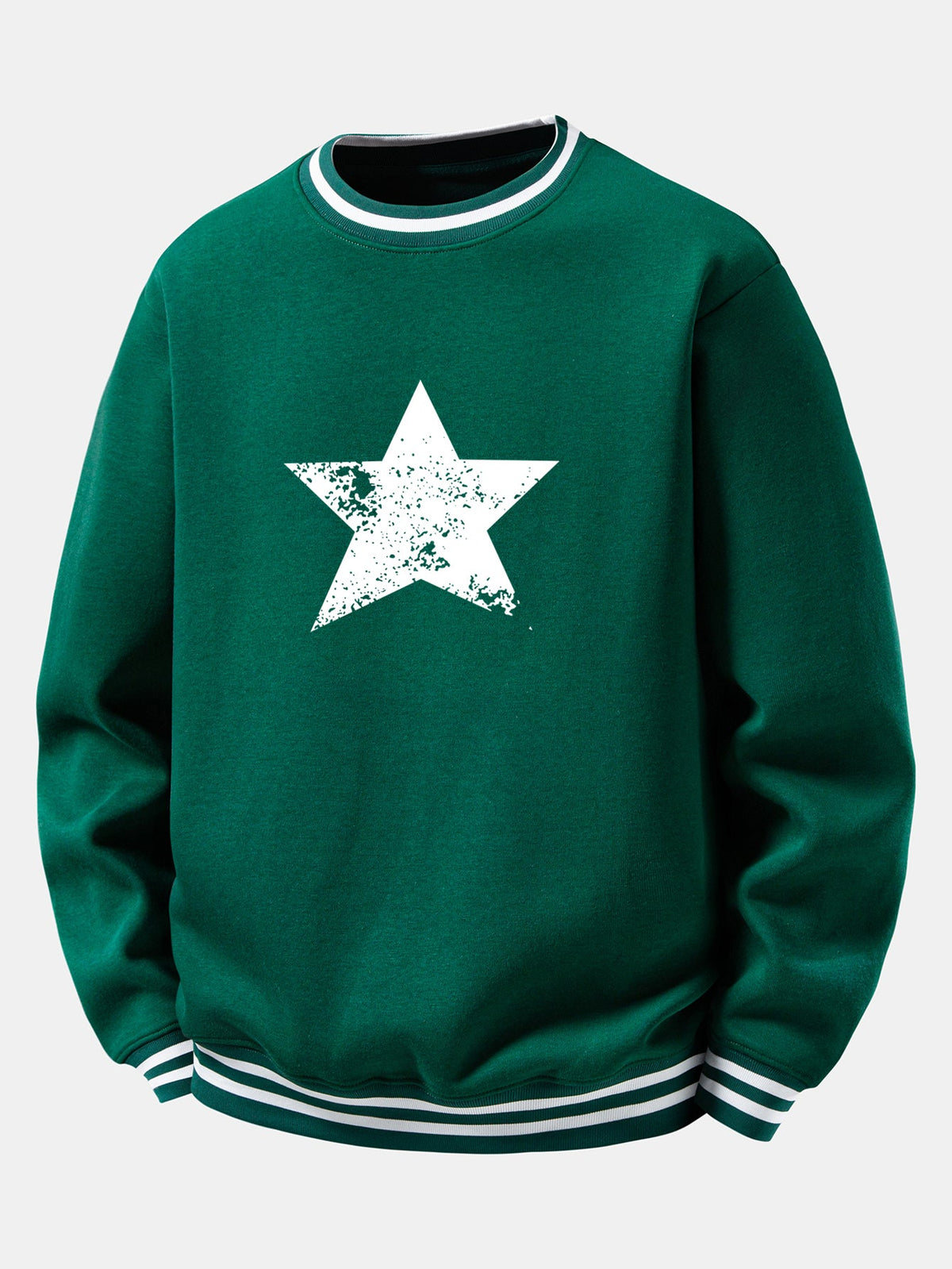 Star & Stripe Print Ribbed Crew Neck Sweatshirt
