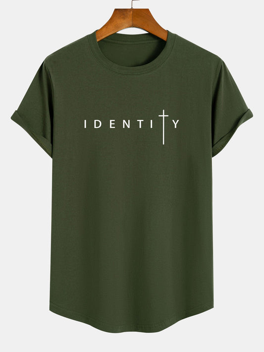 Identity Print Curved Hem Cotton T-Shirt