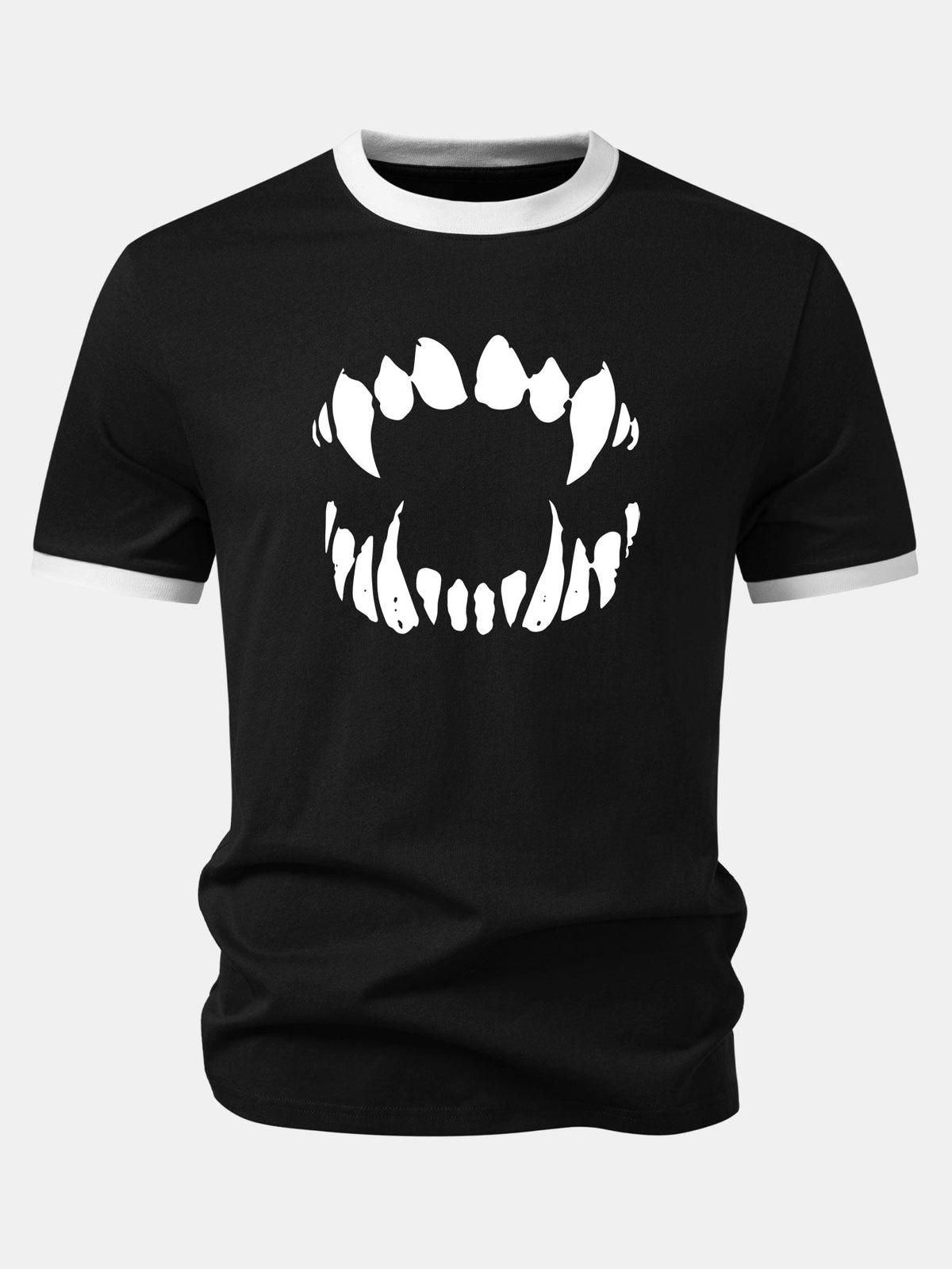 Fang Print Contrast Trim T-Shirt