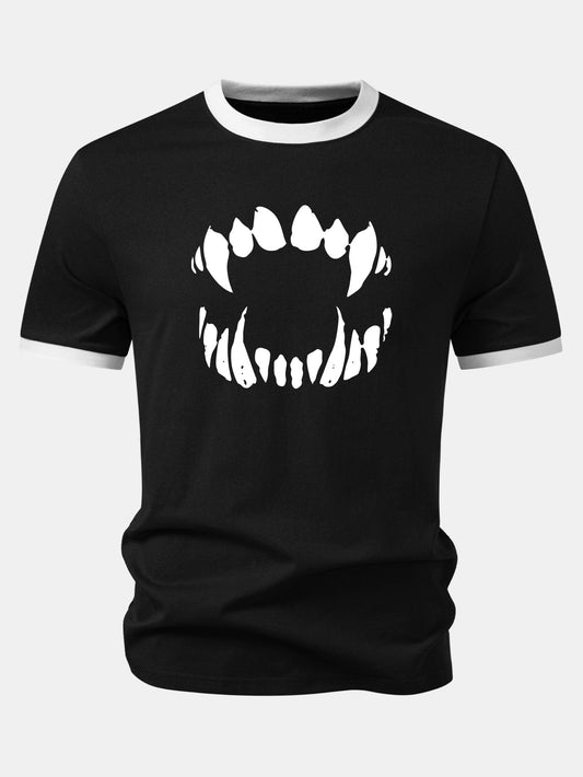 Fang Print Contrast Trim T-Shirt