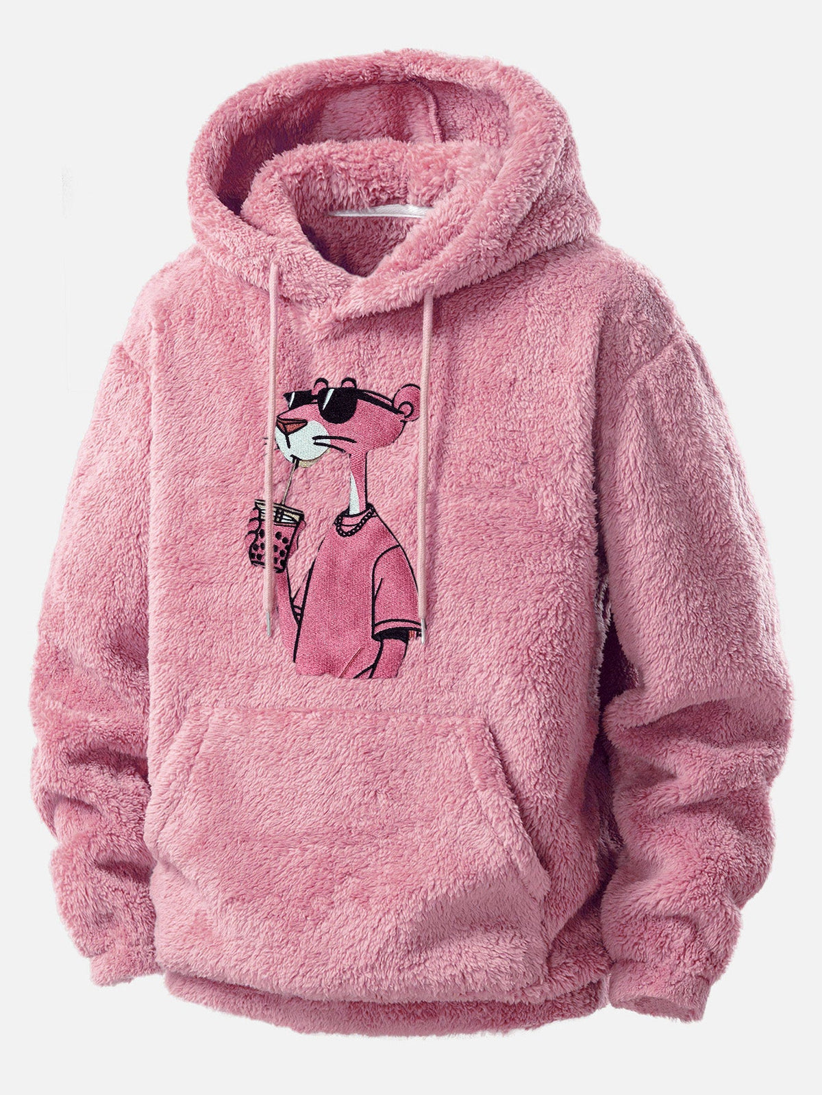Pink Panther Embroidered Teddy Fleece Hoodie