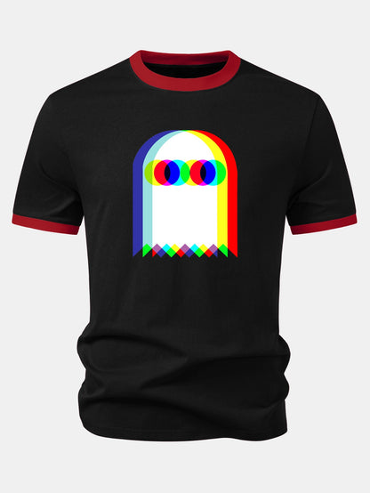 Camiseta Ringer de Contraste com Estampa de Fantasma Glitch
