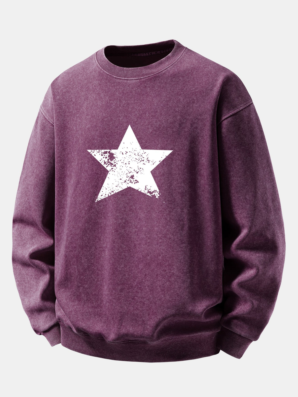 Star Print Washed Distressed Relaxed Sweatshirt