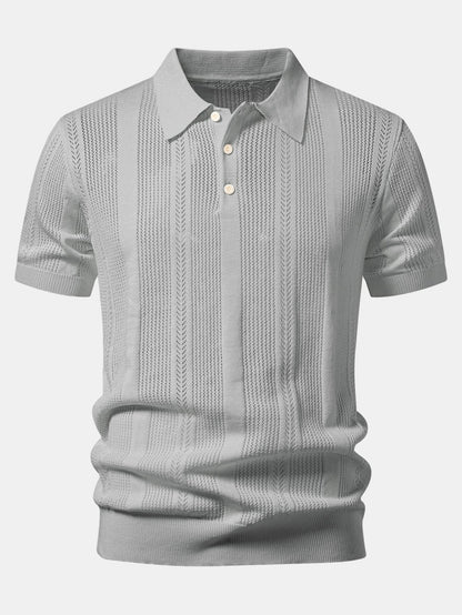 Striped Open Knit Polo