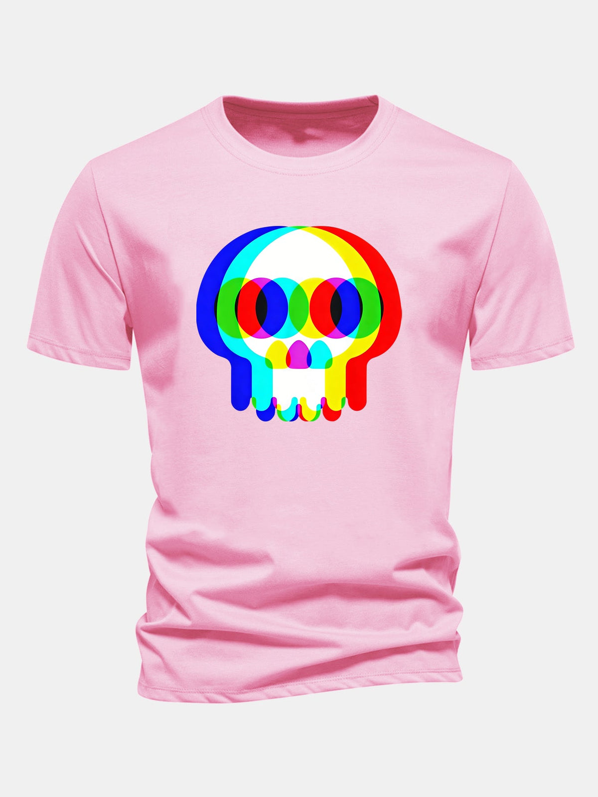 Glitch Skull Print Cotton T-Shirt