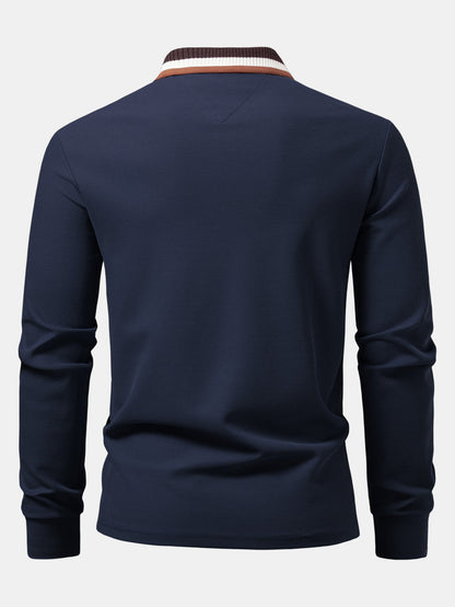 Polo de manga longa com gola contrastante