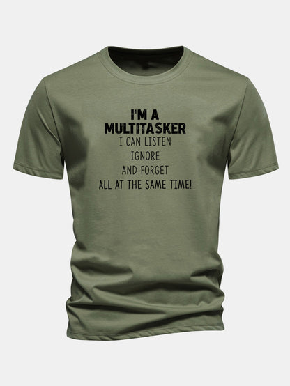 Camiseta de algodão estampada multifuncional de corte regular