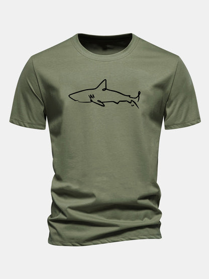 Camiseta de algodão com estampa de tubarão e corte regular