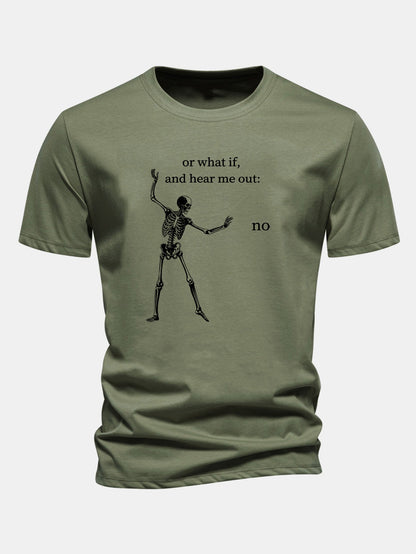 "Listen To What I Have To Say" Skeleton Print Cotton T-Shirt